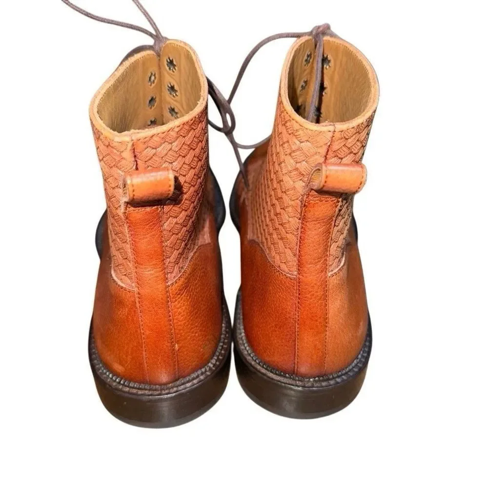 TAFT Combat Boots Mens Size 41 Brown Leather Cap Toe Lace Up Woven Spain Casual